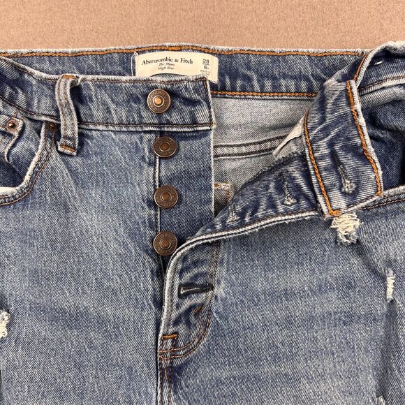Abercrombie and Fitch The Mom High Rise Jeans Size 28/6 Blue Denim Button Fly - Picture 4 of 11